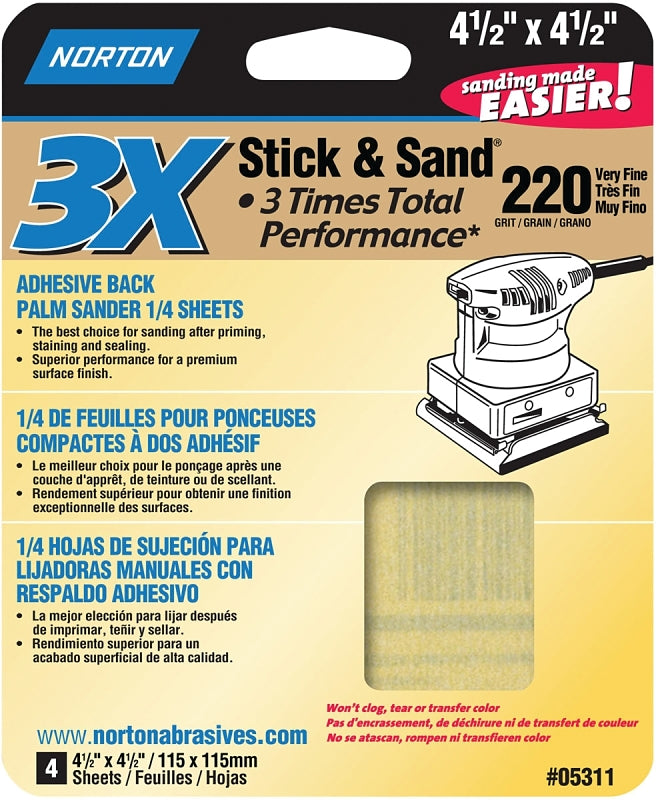 NORTON Norton ProSand 07660705311 Sanding Sheet, 4-1/2 in L, 4-1/2 in W, Very Fine, 220 Grit, Aluminum Oxide Abrasive TOOLS NORTON