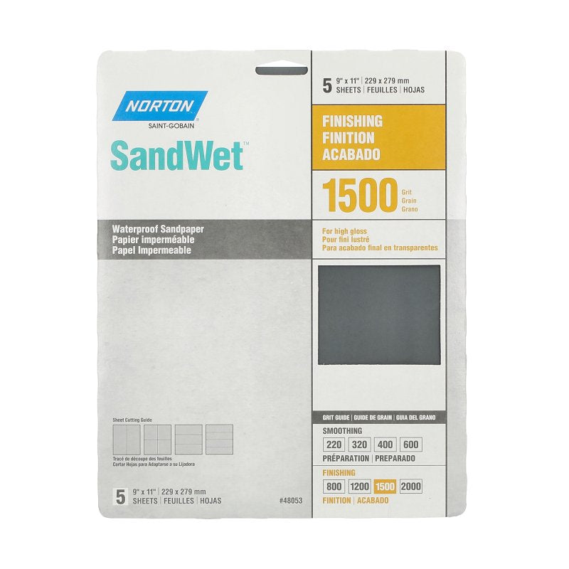 NORTON Norton Black Ice 07660748053 Abrasive Sheet, 11 in L, 9 in W, Ultra Fine, 1500 Grit, Silicon Carbide Abrasive
