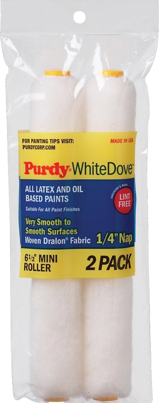PURDY Purdy 14G605060 Roller Cover, White, 1/4 in Thick Nap, 6-1/2 in L, Woven Dralon Fabric Cover PAINT PURDY