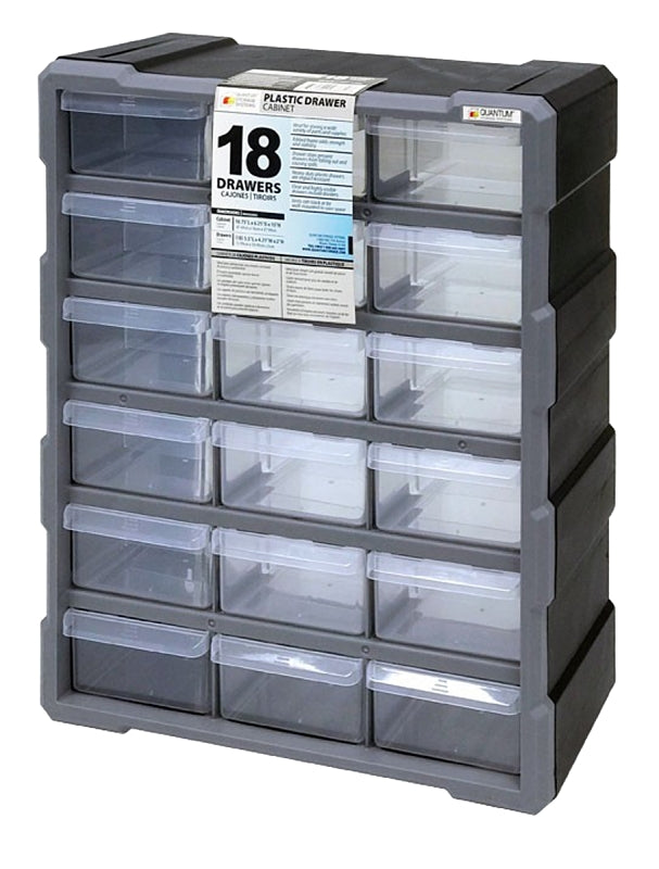 QUANTUM STORAGE SYST Quantum Storage Systems PDC-18BK Small Parts Organizer, 15 in L, 6-1/4 in W, 18-3/4 in H, 18-Drawer, Polypropylene TOOLS QUANTUM STORAGE SYST