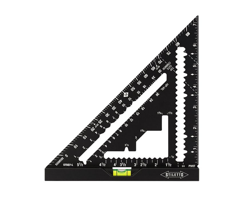 STILETTO Stiletto STSQ7-L Carpenter Square with Level, 1/16 in Graduation, Aluminum, 7 in L, 1 in W