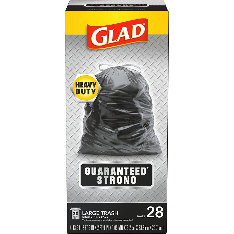 GLAD Glad 78966 Trash Bag, 30 gal, Black, 30 x 33 in, Plastic