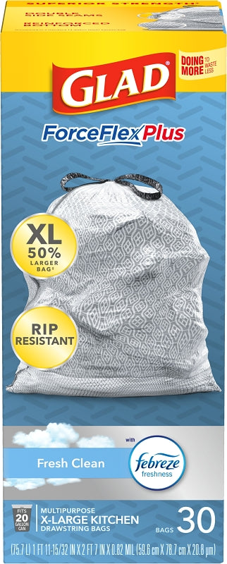 GLAD Glad ForceFlexPlus XL 78913 Kitchen Trash Bag, XL, 20 gal, White