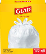 GLAD Glad 22435 Tall Kitchen Garbage Bag, 13 gal Capacity, Plastic, White