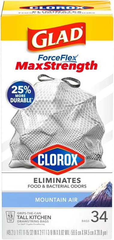 GLAD Glad ForceFlexPlus 79298 Tall Kitchen Trash Bag, 13 gal, Polyethylene Resin, Gray
