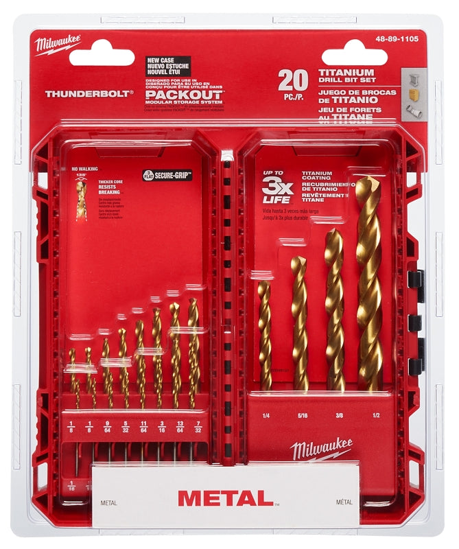MILWAUKEE ELECTRIC TOOLS Milwaukee Thunderbolt 48-89-1105 Drill Bit Set, 20-Piece, Steel, Titanium