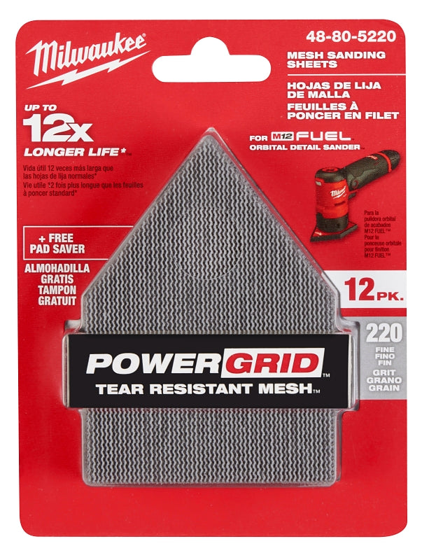 MILWAUKEE Milwaukee 48-80-5220 Mesh Sanding Sheet, 3-5/8 in W, 3-3/4 in L, 220 Grit, Fine, Aluminum Oxide Abrasive