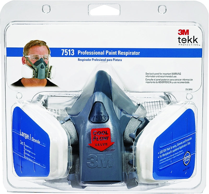 3M 3M TEKK Protection 7513PA1-A/R7513ES Valved Paint Spray Respirator, L Mask, P95 Filter Class, Dual Cartridge
