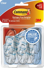 COMMAND Command 17091CLR-VP Adhesive Hook, 2 lb, 6 -Hook, Plastic, Clear HARDWARE & FARM SUPPLIES COMMAND