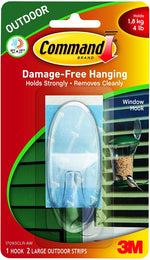 COMMAND Command 17093CLR-AW Window Hook, 3-3/8 in L x 1-3/8 in W x 1 in H Dimensions, 4 lb, 1-Hook, Plastic, Clear
