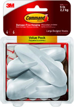 COMMAND Command 17083-4ES Large Designer Hook, 5 lb, 4-Hook, Plastic, White