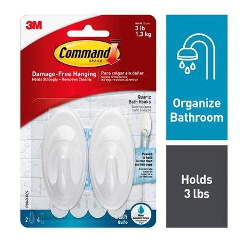 COMMAND Command 17086Q-BES Medium Terrace Bath Hook, 1.3 kg, 2-Hook, Plastic, Quartz ELECTRICAL COMMAND