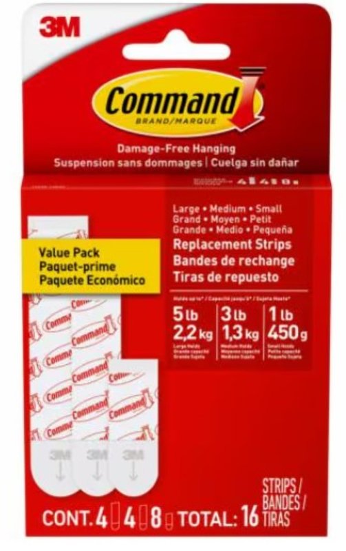 COMMAND Command 17200CL Refill Strip, Includes: (8) Small and (4) Large Strips
