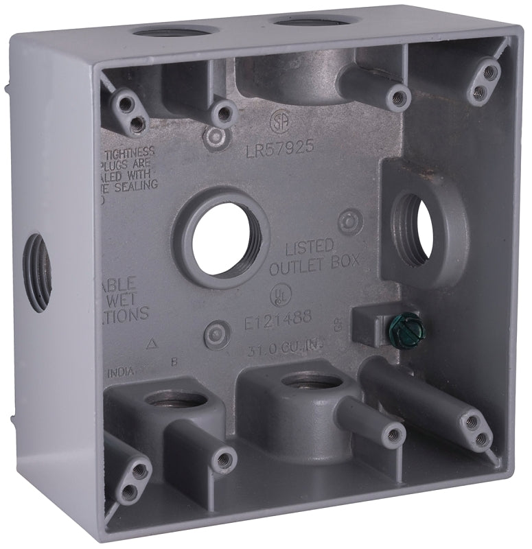 HUBBELL Hubbell 5338-0 Weatherproof Box, 7-Outlet, 2-Gang, Aluminum, Gray, Powder-Coated ELECTRICAL HUBBELL