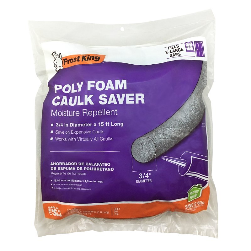 FROST KING Frost King C24H Backer Rod, 3/4 in Dia, 15 ft L, Poly Foam, Gray