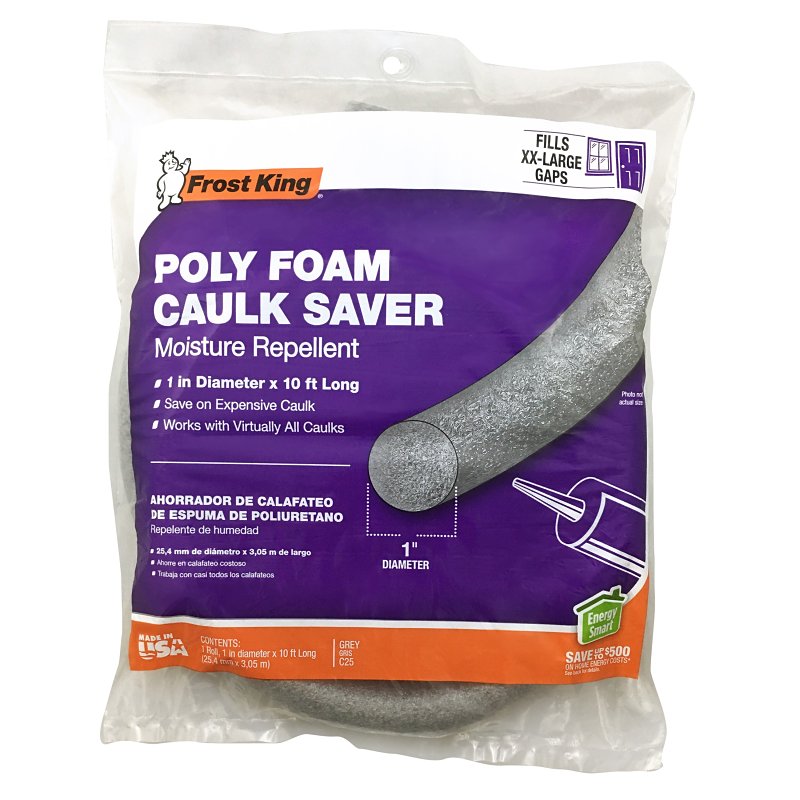 FROST KING Frost King C25H Backer Rod, 1 in Dia, 10 ft L, Poly Foam, Gray