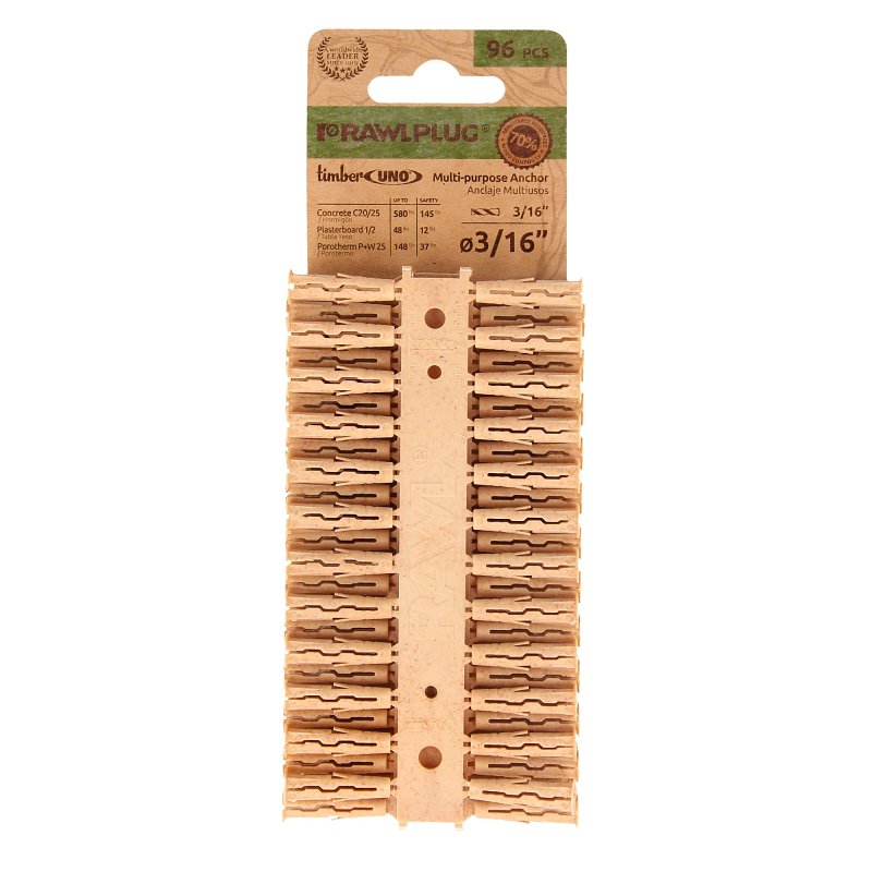 RAWLPLUG INC Rawlplug Rawl Uno Series R-U0-3/16-96-TB Multi-Purpose Anchor, 1 in L, Polypropylene/Timber