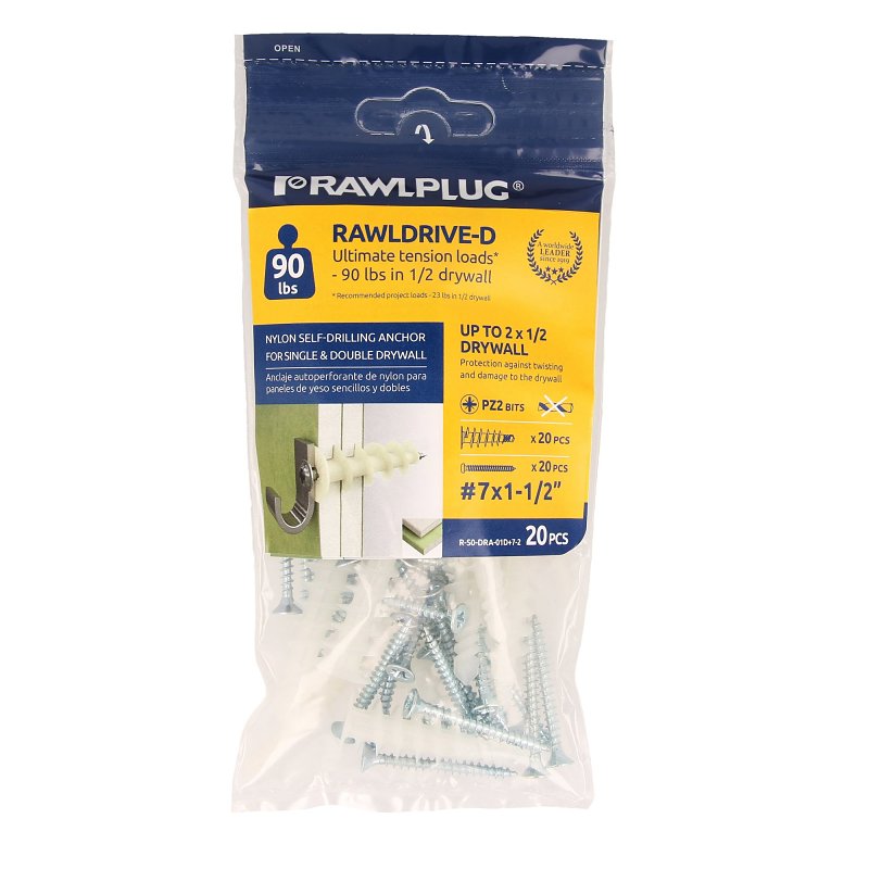 RAWLPLUG INC Rawlplug Rawl Rawldrive Series R-S0-DRA-01D+7-2 Wall Anchor, 13 mm Thread, 1-1/4 in L, Nylon, 90 lb