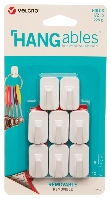 VELCRO BRAND VELCRO Brand HANGables VEL-30103-USA Removable Wall Hook, 0.5 lb, 8 -Hook, Plastic, White ELECTRICAL VELCRO BRAND