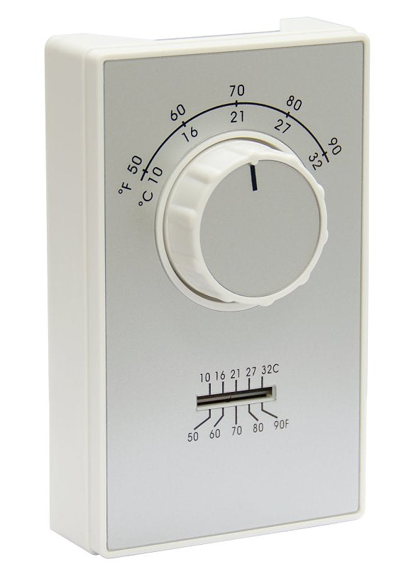 TPI TPI ET9 ET9STS Line Voltage Thermostat, 20/277 VAC, 22 A, 2 deg F Differential, 50 to 90 deg F Control, White