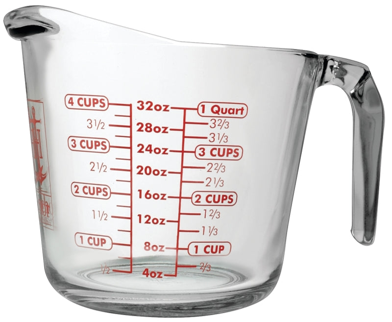 ANCHOR HOCKING Anchor Hocking 551780L13 Measuring Cup, 1 qt Capacity, Glass, Clear HOUSEWARES ANCHOR HOCKING