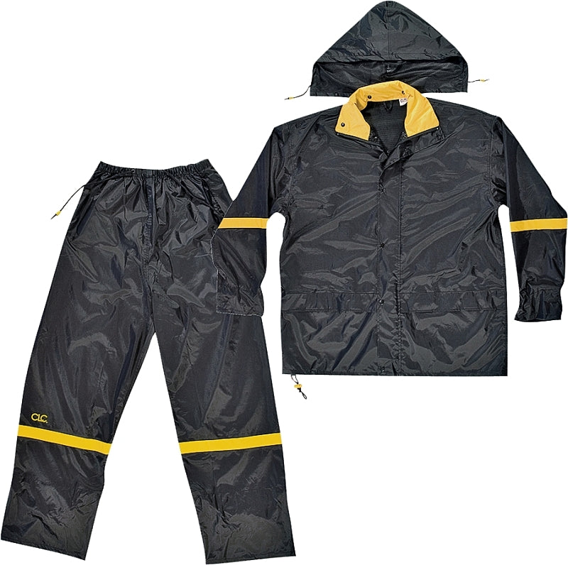 HULTAFORS CLC R103X Rain Suit, XL, 190T Nylon, Black/Yellow, Detachable Collar, Zipper Closure AUTOMOTIVE HULTAFORS