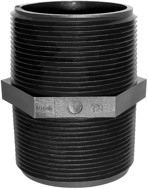 GREEN LEAF Green Leaf M3000P Pipe Nipple, 3 in, MNPT, Polypropylene, Black, SCH 80 Schedule, Close L