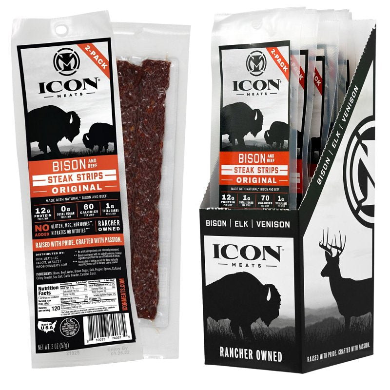 ICON Icon Meats 8-10033-74037-4 Bison Jerky Steak, Strip, Original, 2 oz HOUSEWARES ICON