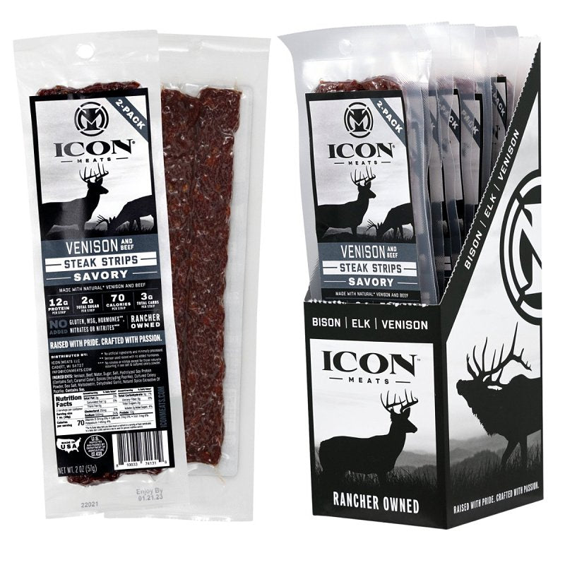 ICON Icon Meats 8-10033-74131-9 Venison Jerky Steak, Strip, Savory, 2 oz