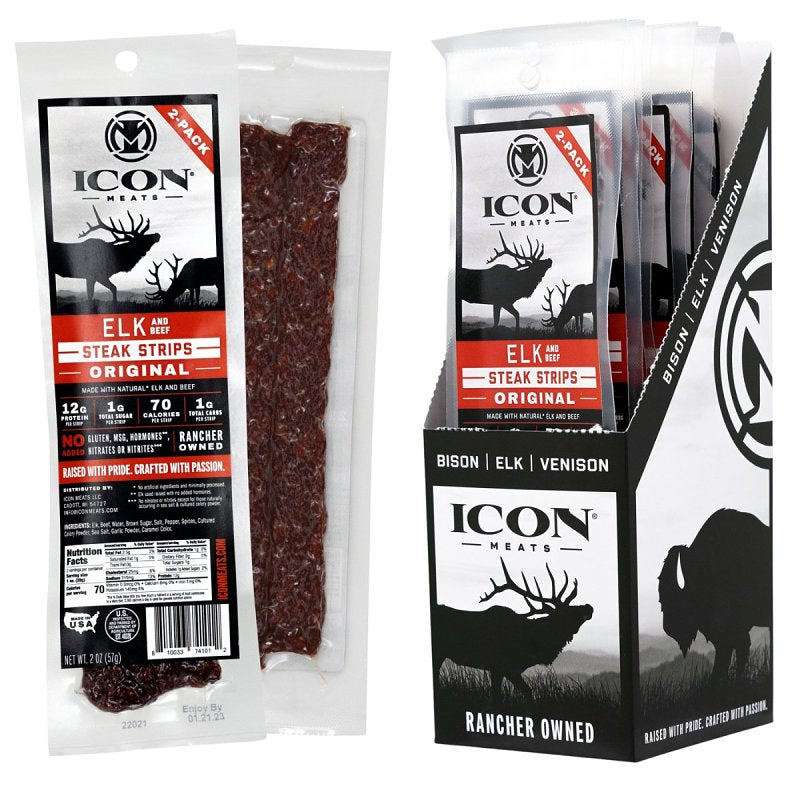 ICON Icon Meats 8-10033-74101-2 Elk Jerky Steak, Strip, Original, 2 oz