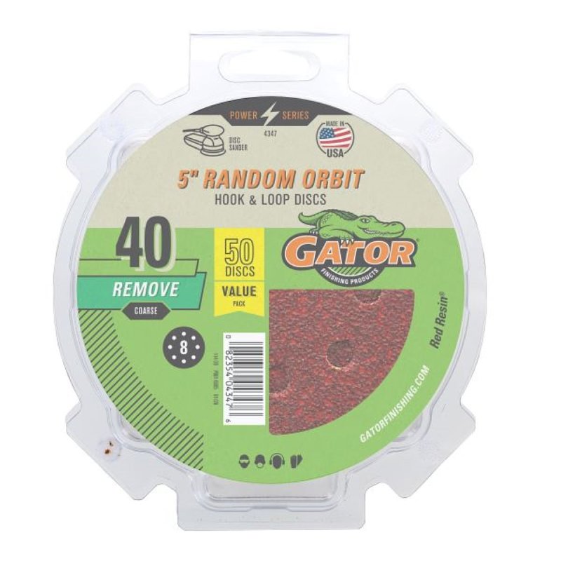 GATOR Gator 4347 Sanding Disc, 5 in Dia, 40 Grit, Extra Coarse, Aluminum Oxide Abrasive, Vented TOOLS GATOR