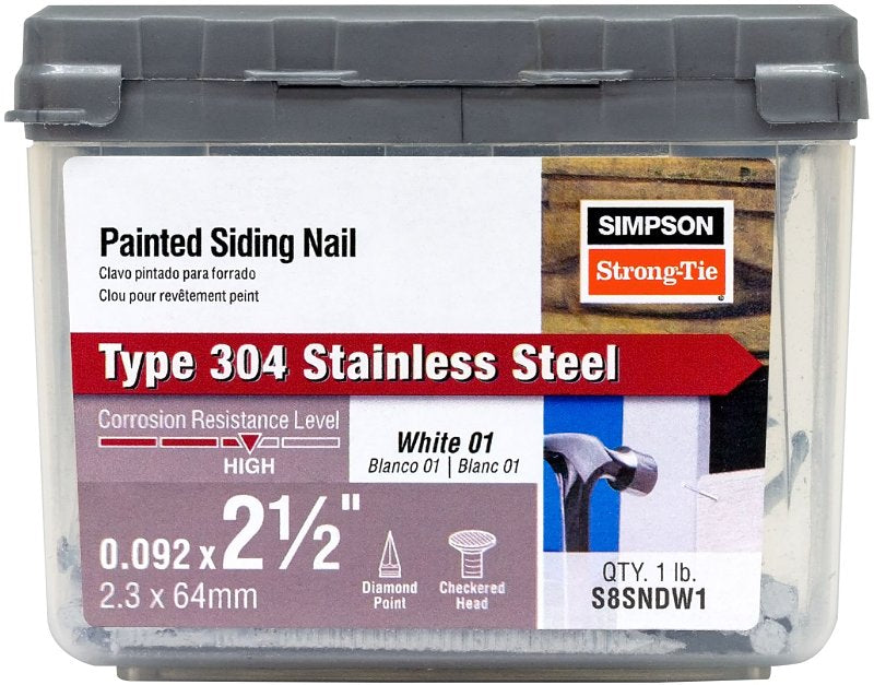 SIMPSON STRONG-TIE Simpson Strong-Tie S8SNDW1 Siding Nail, 8D, 2-1/2 in L, Stainless Steel, Full Round Head, Annular Ring Shank, 1 lb