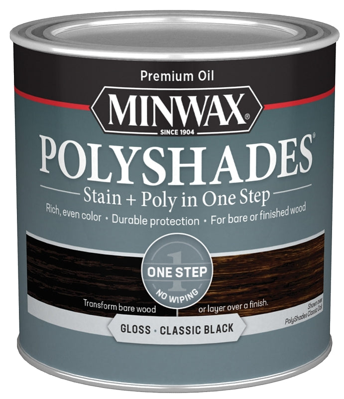 MINWAX Minwax 214954444 Waterbased Polyurethane Stain, Gloss, Liquid, Classic Black, 0.5 pt, Can PAINT MINWAX