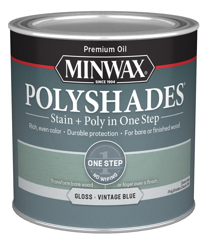 MINWAX Minwax PolyShades 214944444 Interior Wood Stain, Gloss, Vintage Blue, Liquid, 0.5 pt PAINT MINWAX