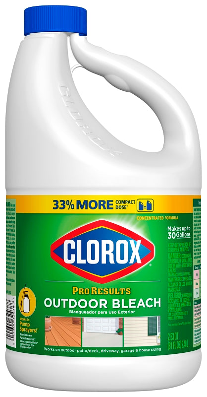 CLOROX Clorox ProResults 32438 Outdoor Bleach, 81 oz, Liquid, Bleach, Pale Yellow