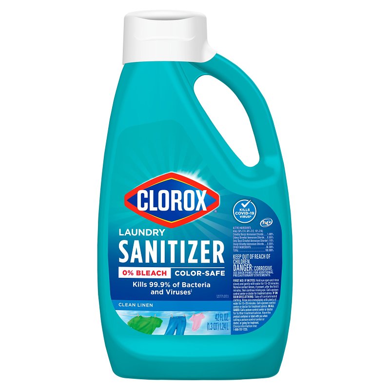 CLOROX Clorox 32419 Laundry Sanitizer, 42 oz, Viscous Liquid, Unscented, Blue