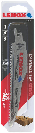LENOX Lenox Demolition CT 1832118 Reciprocating Saw Blade, 1 in W, 6 in L, 6 TPI, Carbide Cutting Edge TOOLS LENOX