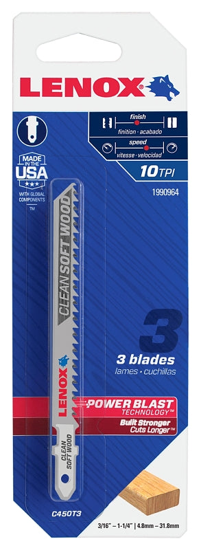 LENOX Lenox 1990964 Jig Saw Blade, 4 in L, 10 TPI, 5/16 in W, 3/PK TOOLS LENOX