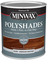 MINWAX Minwax PolyShades 614750444 Polyurethane, Gloss, Liquid, American Chestnut, 1 qt Can PAINT MINWAX