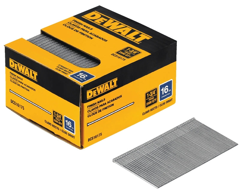 DEWALT DEWALT DCS16175 Finish Nail, 1-3/4 in L, 16, Steel, Galvanized, Brad Head, Smooth Shank