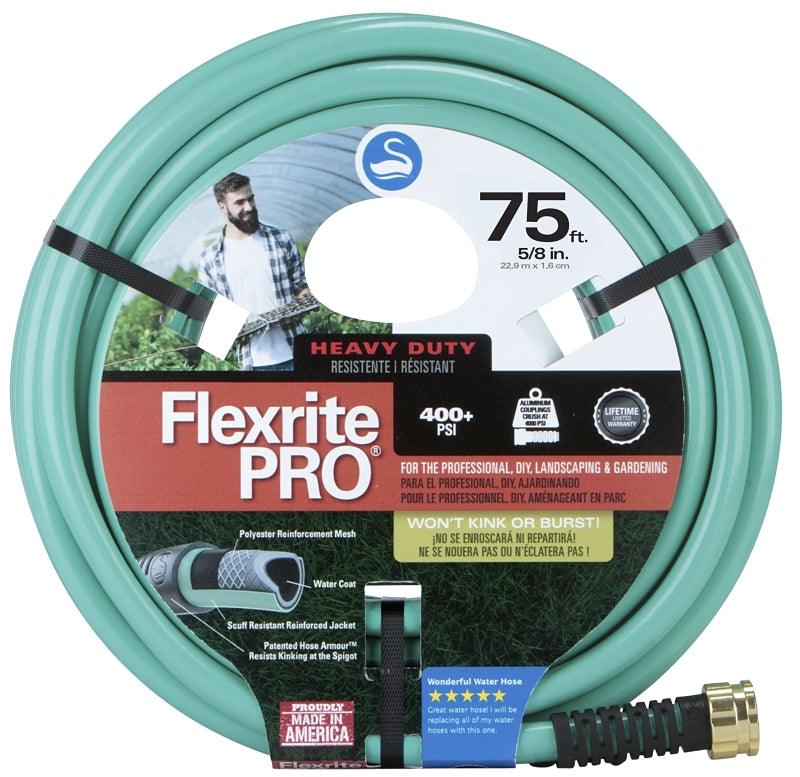 LAWN & GARDEN LLC Swan FlexritePRO CSNFXP58075 Heavy-Duty Garden Hose, 5/8 in, 75 ft L, Female, PVC, Green HOUSEWARES LAWN & GARDEN LLC
