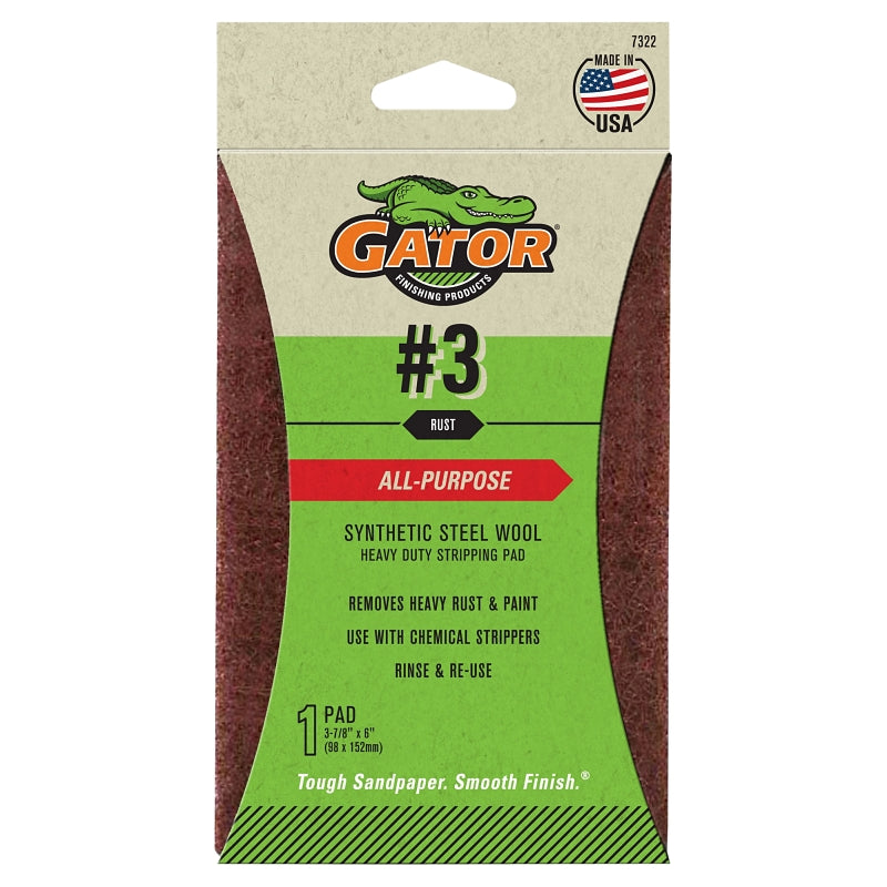 GATOR Gator 7322 Stripping Pad, 6 in L, 3-7/8 in W, Stearate Abrasive PAINT GATOR