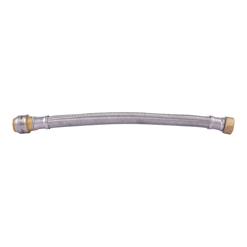 SHARKBITE SharkBite UR3088FX15 Braided Flexible Water Heater Connector, 3/4 in, FIP x SharkBite, Brass/Stainless Steel, 18 in L