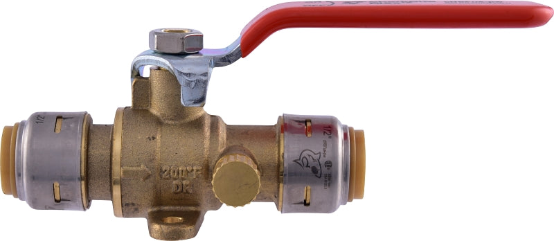 SHARKBITE SharkBite UR24615A Ball Valve with Drain and Mounting Tab, 1/2 in Connection, Push-Fit, 250 psi Pressure, Brass Body PLUMBING, HEATING & VENTILATION SHARKBITE