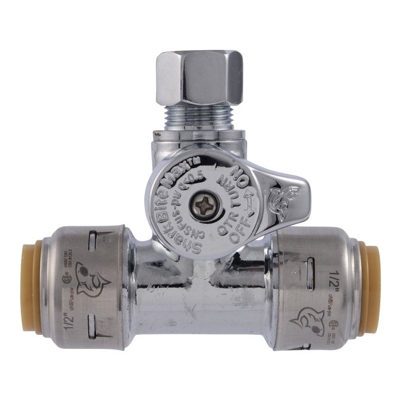 SHARKBITE SharkBite Max UR24984A Ball Valve, 1/2 x 1/2 x 3/8 in Connection, Push-to-Connect x Compression x Compression PLUMBING, HEATING & VENTILATION SHARKBITE