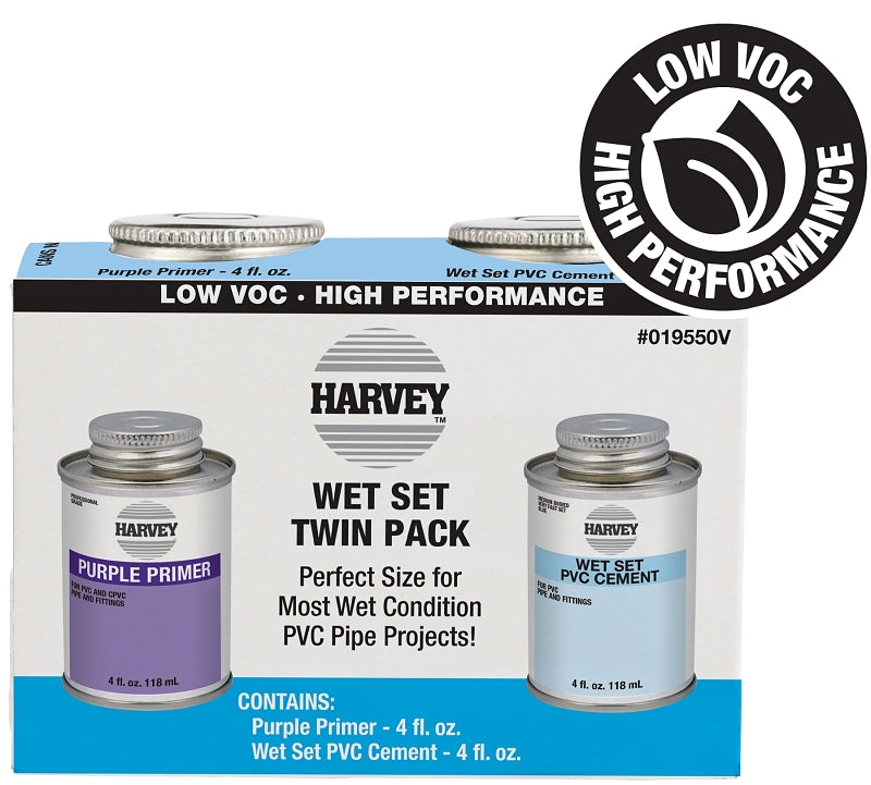 HARVEY Harvey 19550V PVC Cement and Primer Kit, 4 oz, Liquid, Clear/Purple