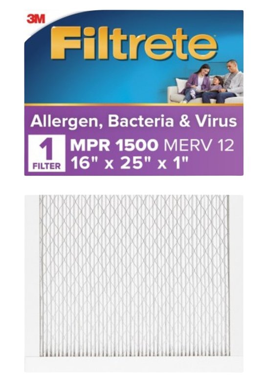 FILTRETE Filtrete 2001-4-HR Furnace Air Filter, 25 in L, 16 in W, 1-Pleat, 12 MERV, 12 MPR