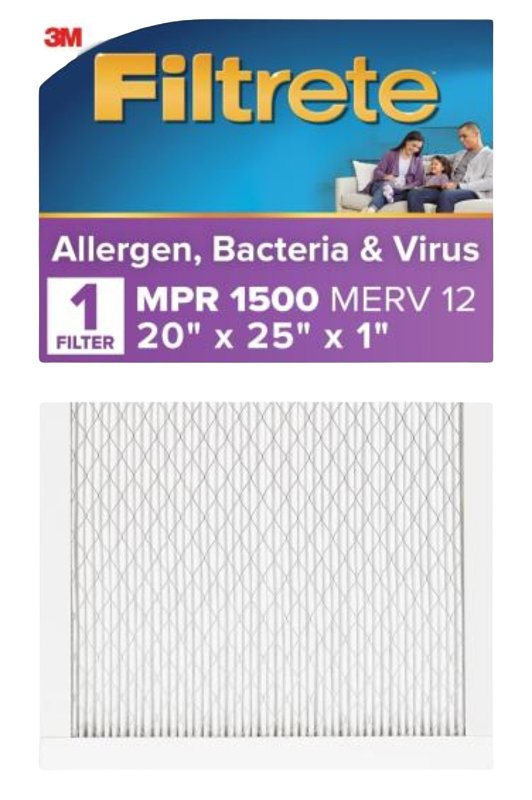 FILTRETE Filtrete 2003-4 Air Filter, 25 in L, 20 in W, 12 MERV, 1500 MPR