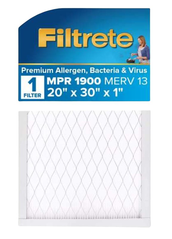 FILTRETE Filtrete UT22-4 Premium Air Filter, 20 in L, 30 in W, 13 MERV, 1900 MPR
