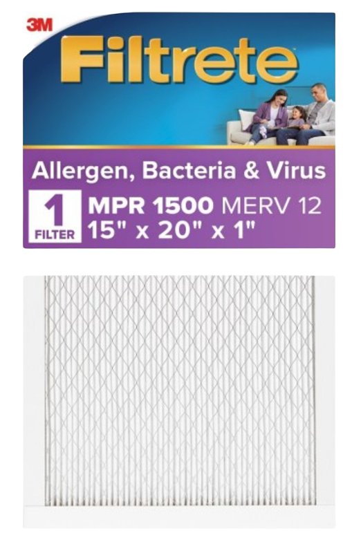 FILTRETE Filtrete 2006DC-4 Air Filter, 20 in L, 15 in W, 12 MERV, 1500 MPR, For: Air Conditioner, Furnace and HVAC System
